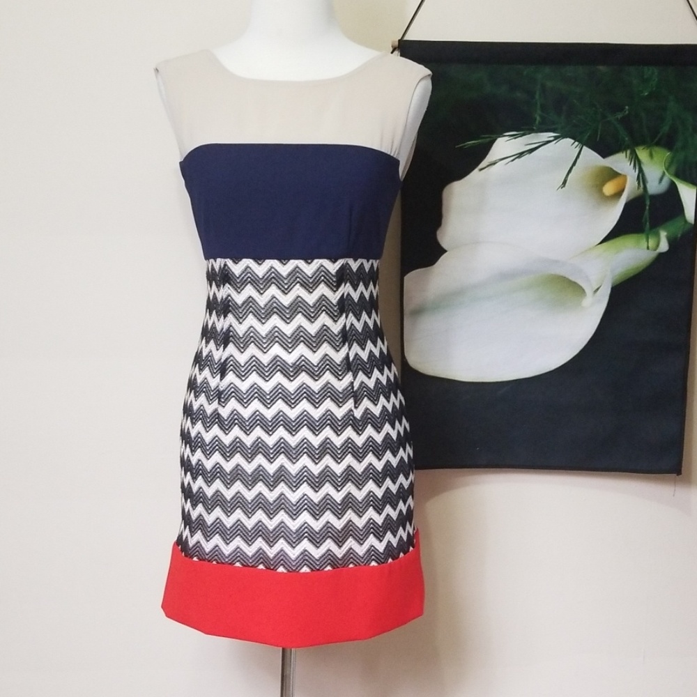 Max & Cleo Ava Colorblock Lace Overlay Dress